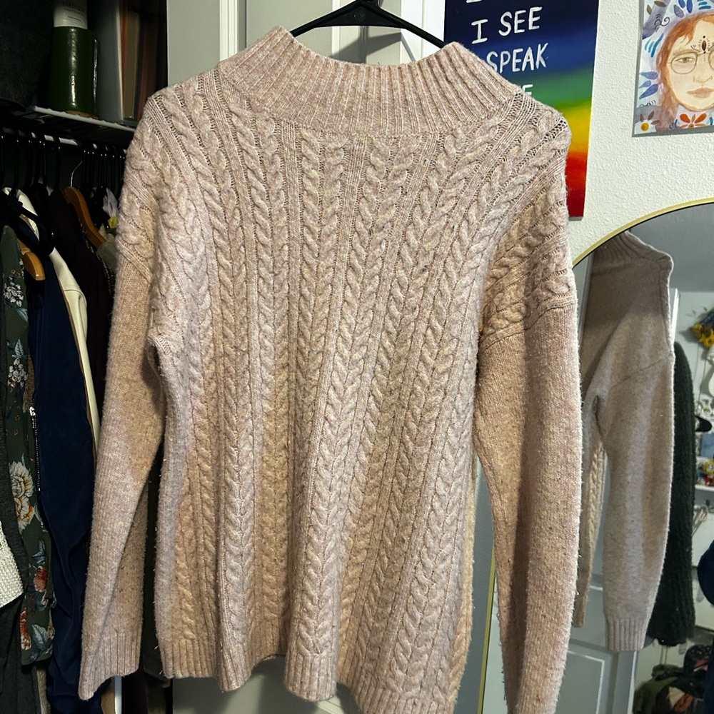 Vintage Cozy Cable Knit Sweater - pink